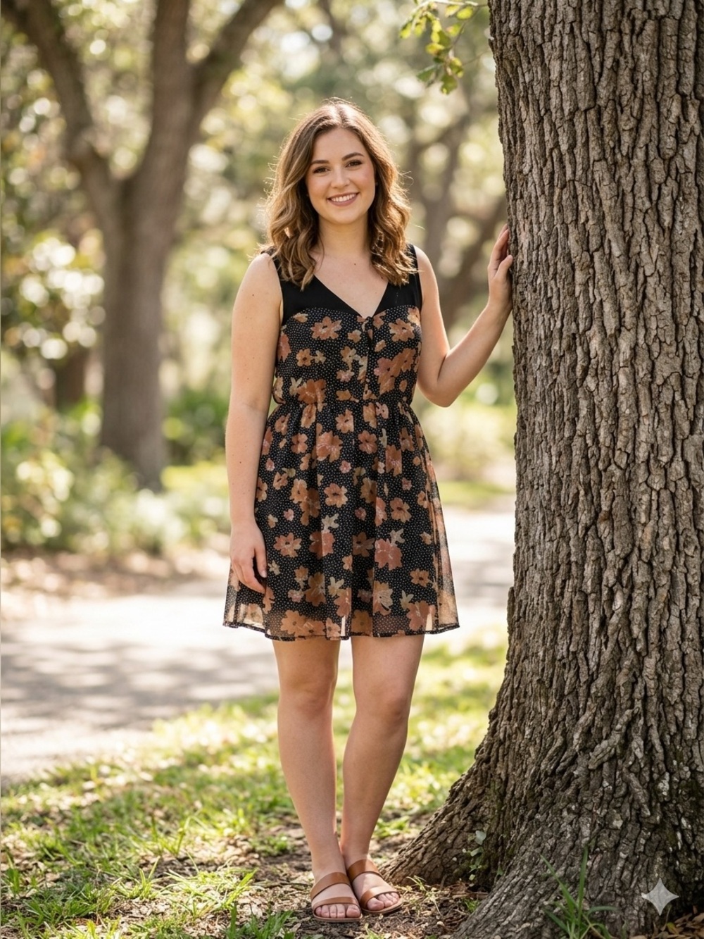 Pins & Needles Floral Polka Dot V-Neck Dress